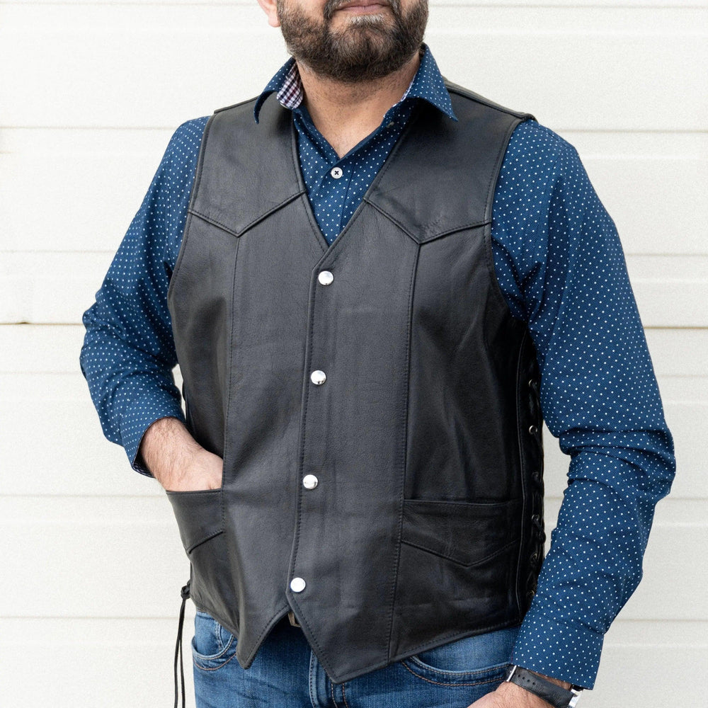 Gilet en cuir avec dentelle sur les côtés Open Road pour hommesEX-STOCK Canada
