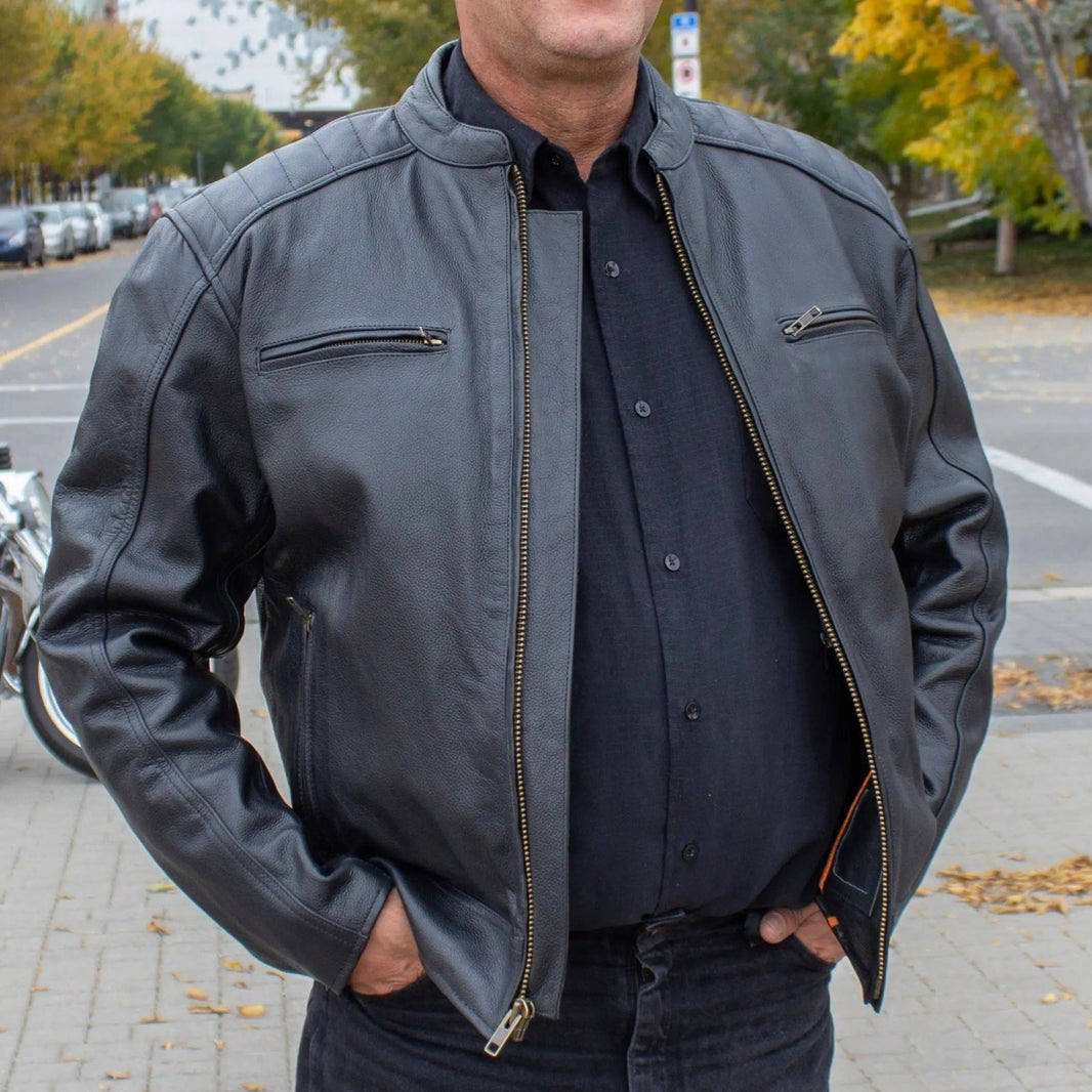 Chaqueta de motociclista de cuero para hombre Open Road con acolchado acanaladoEX-STOCK Canada