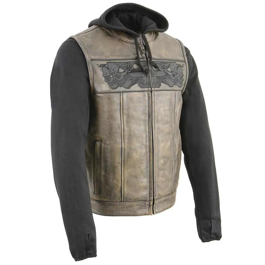 Veste en cuir avec capuche et tête de mort pour hommes Open RoadEX-STOCK Canada