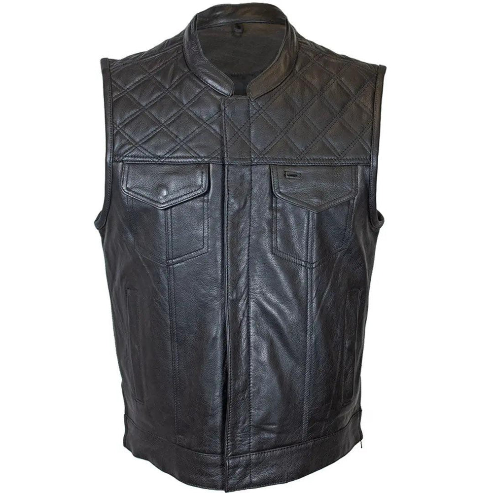 Open Road Men's Upside Leather with Black Stitched Diamonds Vest EX-STOCK Canada