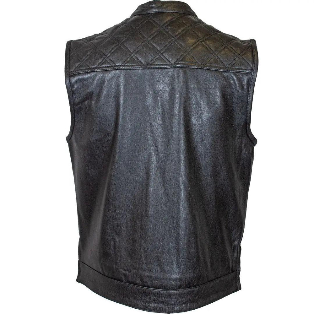 Open Road Men's Upside Leather with Black Stitched Diamonds Vest EX-STOCK Canada