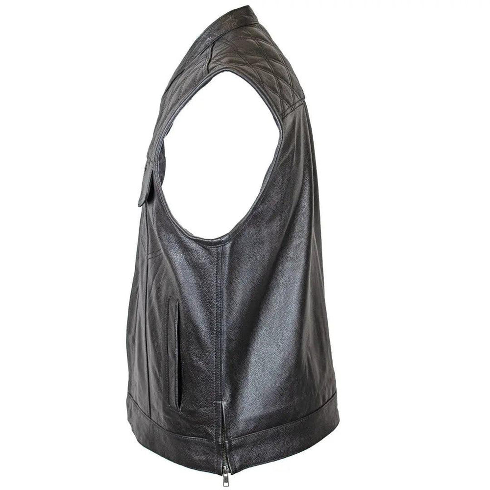 Open Road Men's Upside Leather with Black Stitched Diamonds Vest EX-STOCK Canada