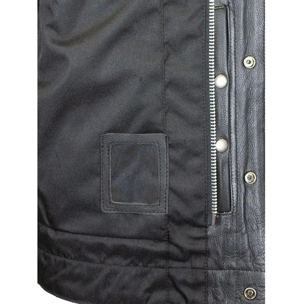 Open Road Men's Upside Leather with Black Stitched Diamonds Vest EX-STOCK Canada