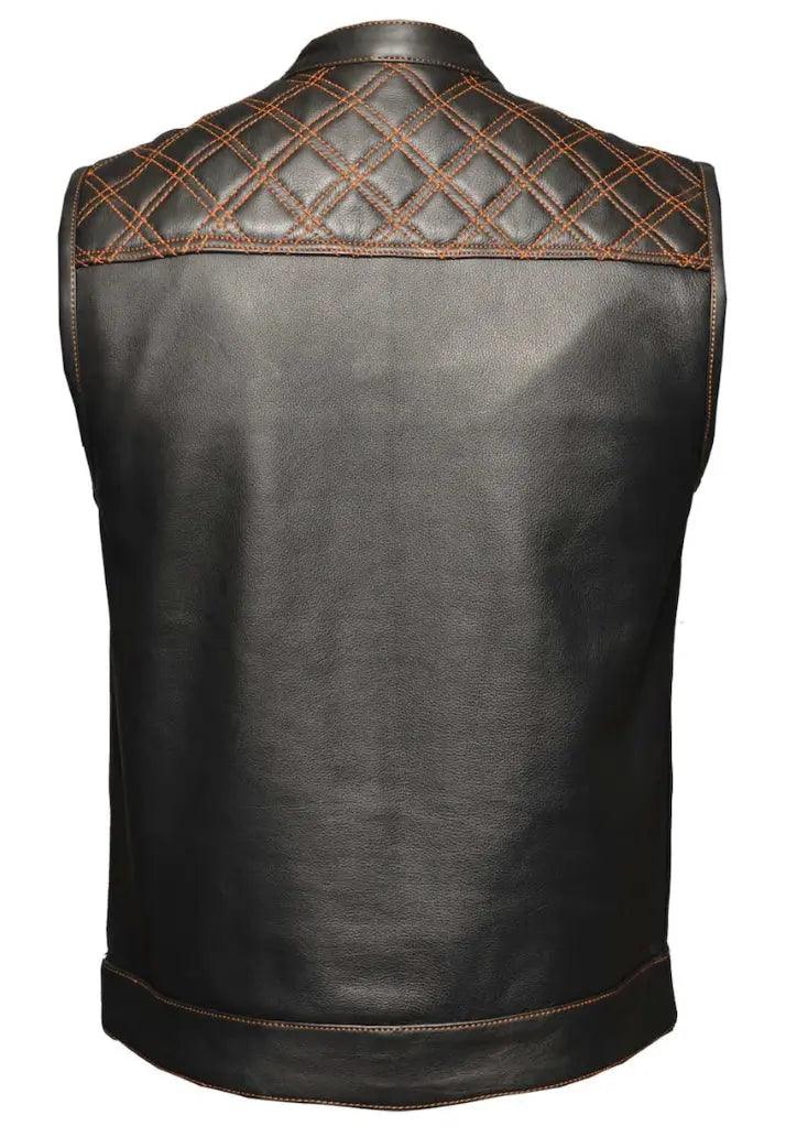 Open Road Men's Upside Leather with Orange Stitched Diamonds Vest EX-STOCK Canada