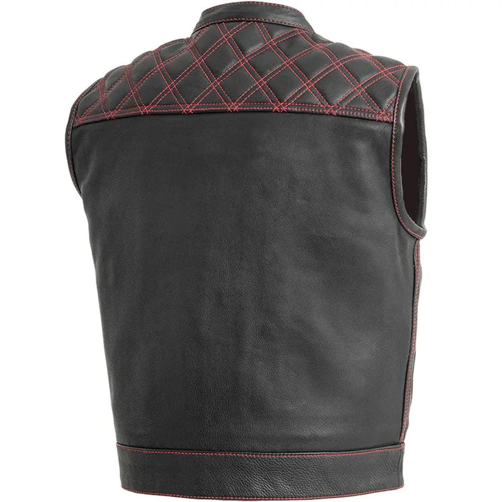 Open Road Men's Upside Leather with Red Stitched Diamonds Vest EX-STOCK Canada