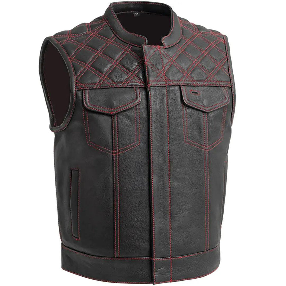 Open Road Men's Upside Leather with Red Stitched Diamonds Vest EX-STOCK Canada