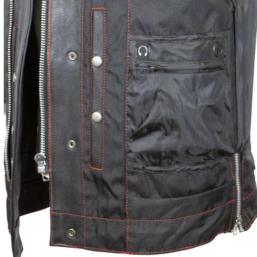 Open Road Men's Upside Leather with Red Stitched Diamonds Vest EX-STOCK Canada