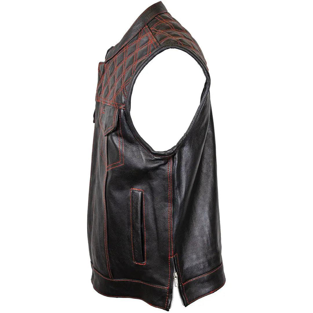 Open Road Men's Upside Leather with Red Stitched Diamonds Vest EX-STOCK Canada