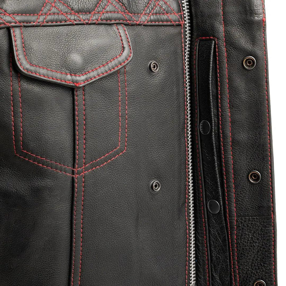 Open Road Men's Upside Leather with Red Stitched Diamonds Vest EX-STOCK Canada