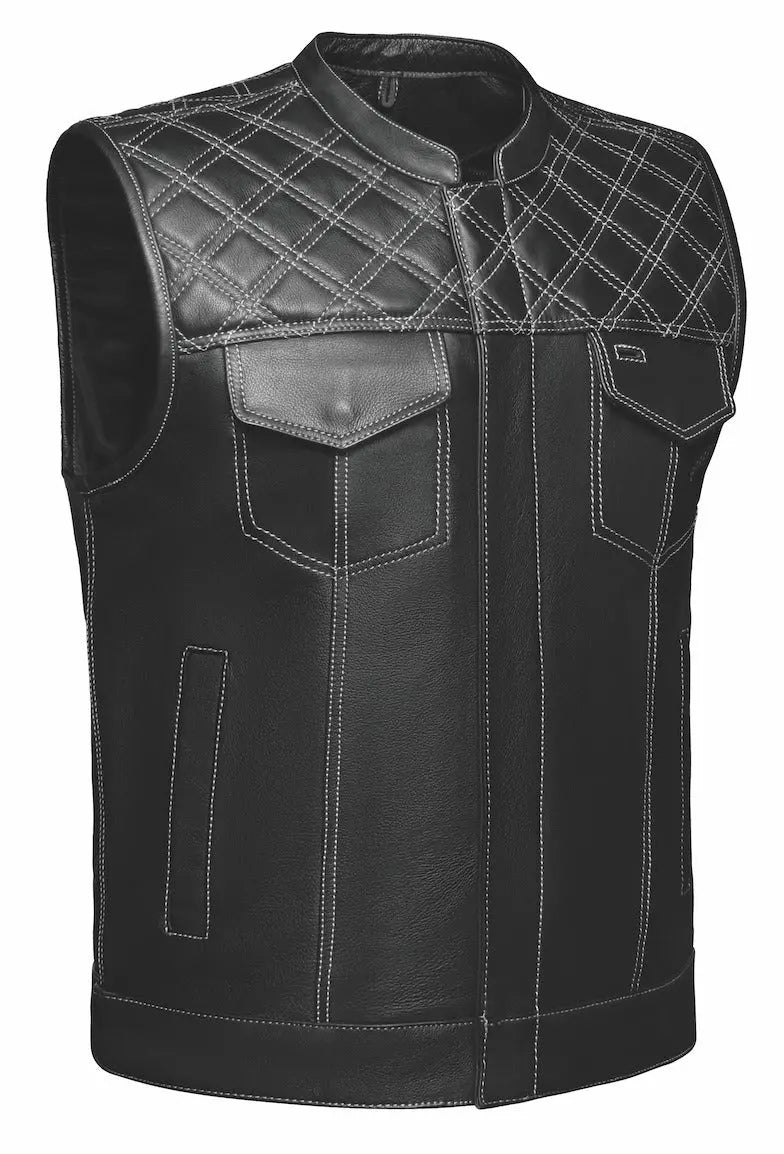 Open Road Men's Upside Leather with White Stitched Diamonds Vest EX-STOCK Canada