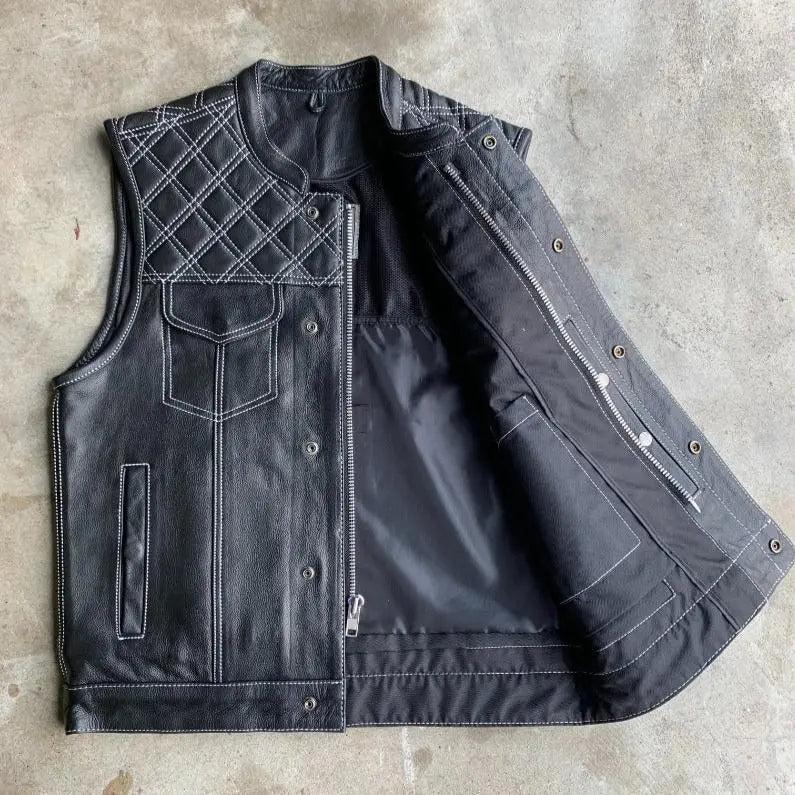 Open Road Men's Upside Leather with White Stitched Diamonds Vest EX-STOCK Canada