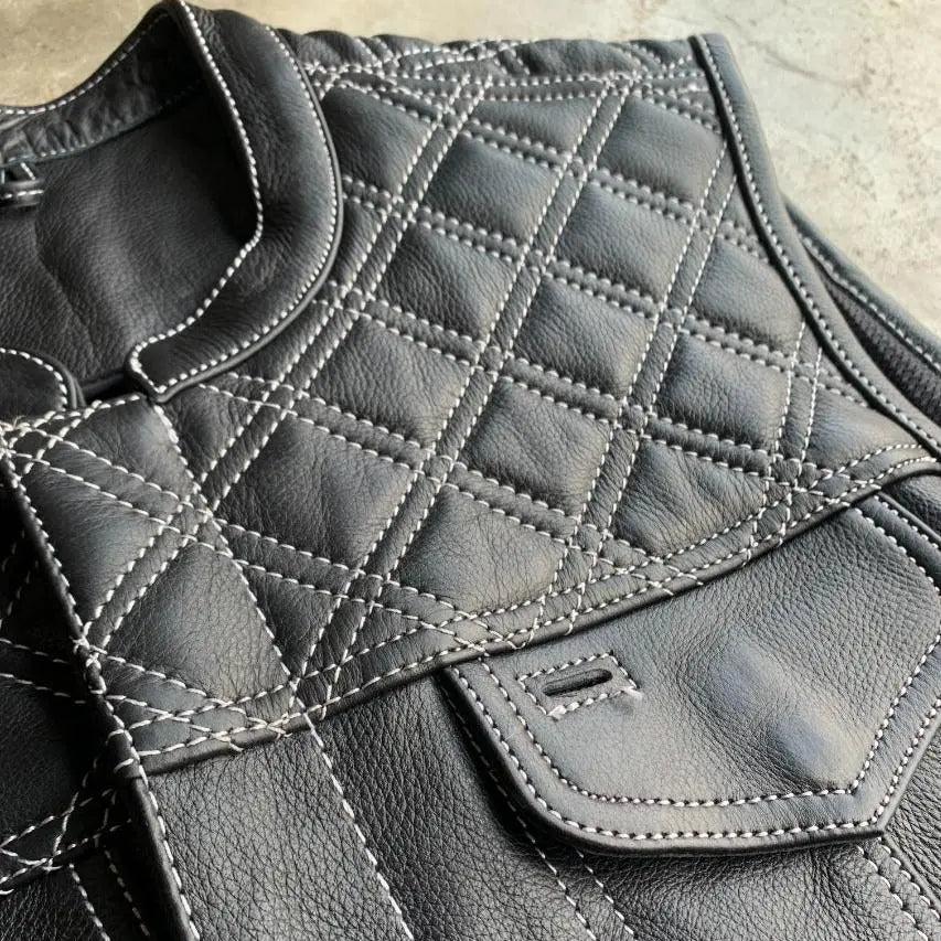 Open Road Men's Upside Leather with White Stitched Diamonds Vest EX-STOCK Canada