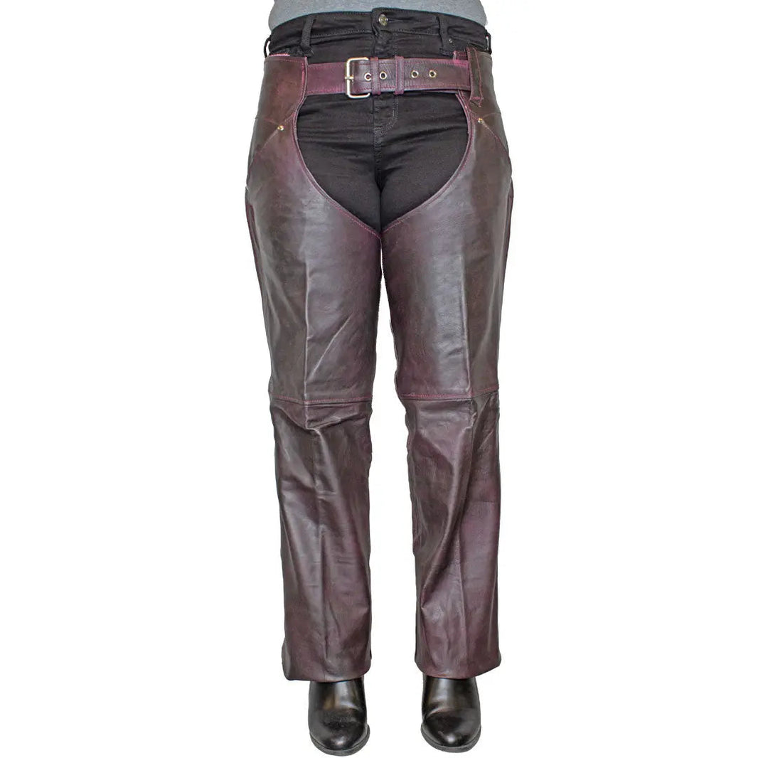 Chaps de cuero lavado en púrpura oscuro para mujer de Open RoadEX-STOCK Canada