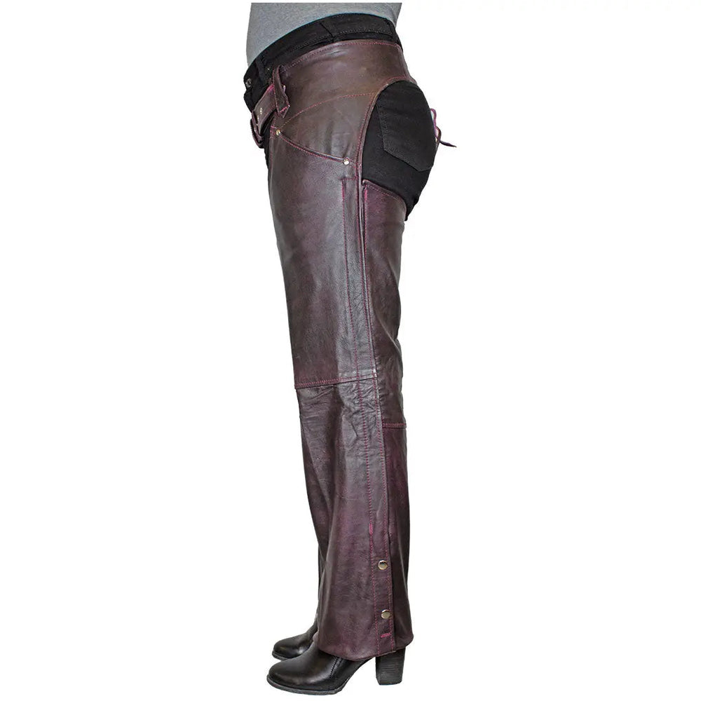 Chaps de cuero lavado en púrpura oscuro para mujer de Open RoadEX-STOCK Canada