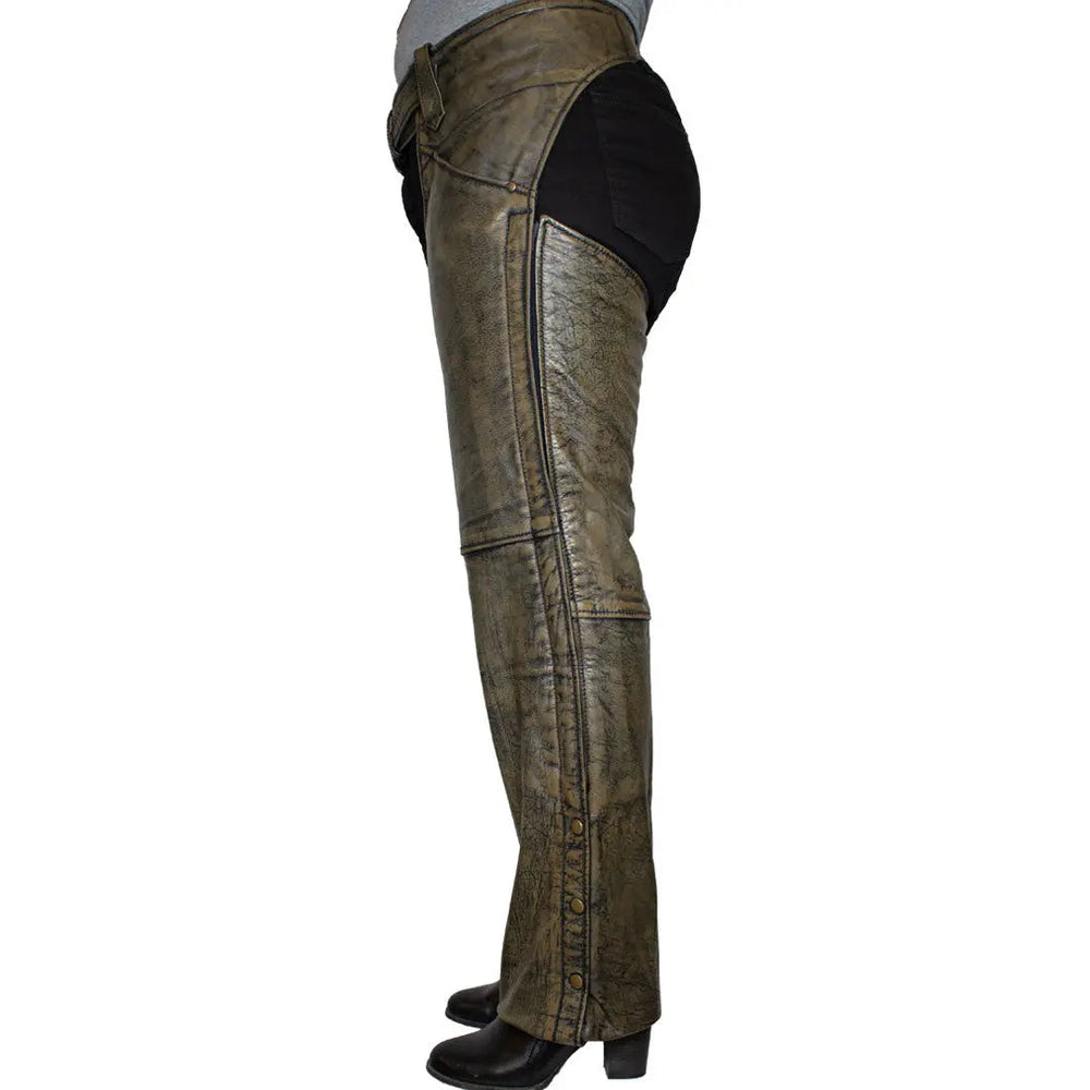 Chaps de cuero marrón desgastado para mujer Open RoadEX-STOCK Canada
