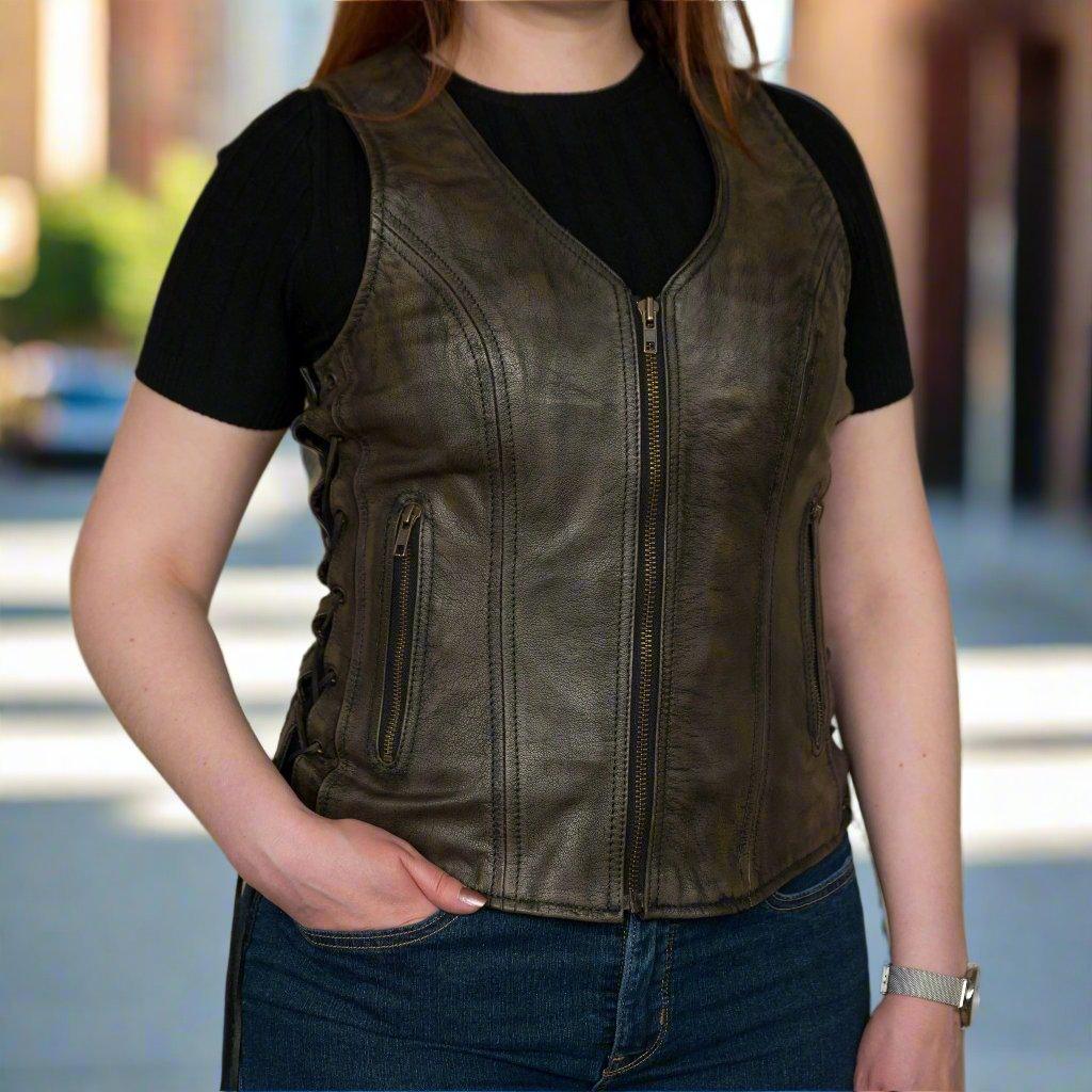 Open Road Women's Distressed Brown Vest EX-STOCK Canada