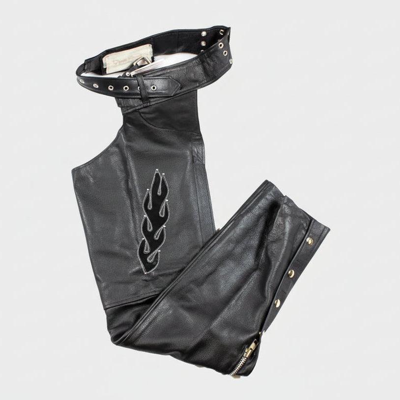 Open Road Women's Flame Inlay Premium Leather Chaps