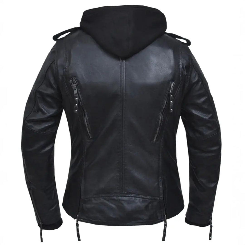 Veste de moto en cuir classique à capuche pour femmes Open RoadEX-STOCK Canada