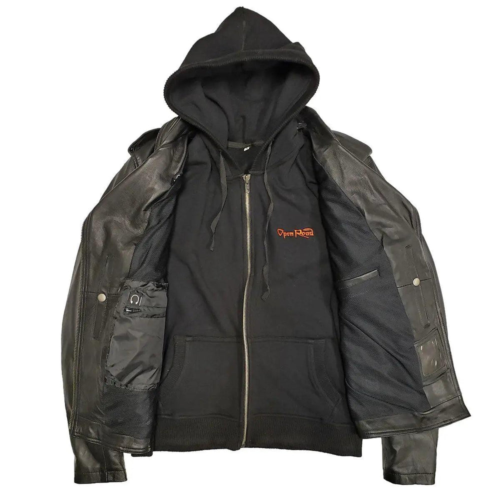 Veste de moto en cuir classique à capuche pour femmes Open RoadEX-STOCK Canada