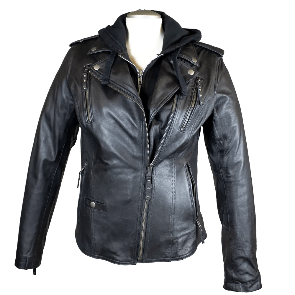 Veste de moto en cuir classique à capuche pour femmes Open RoadEX-STOCK Canada
