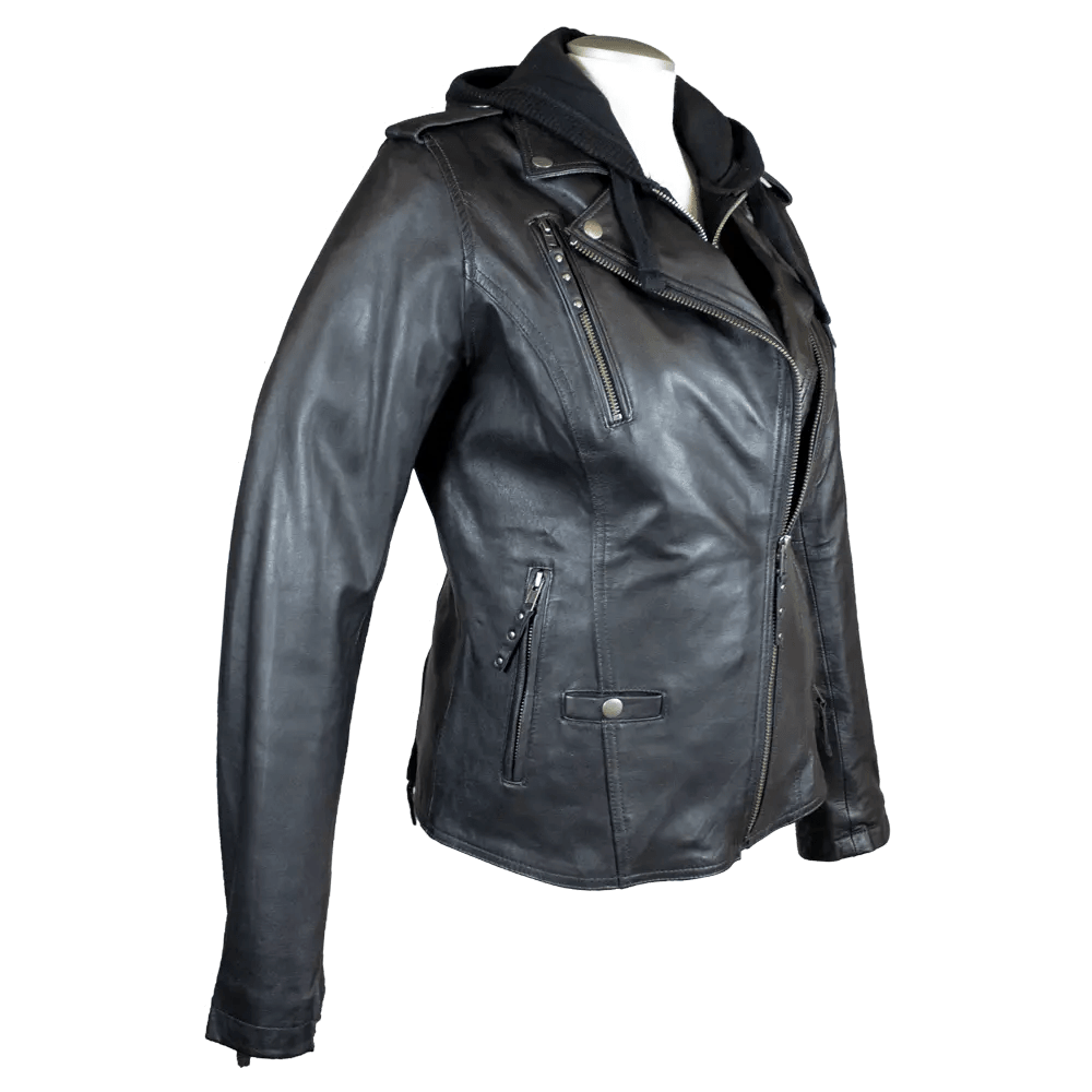 Veste de moto en cuir classique à capuche pour femmes Open RoadEX-STOCK Canada