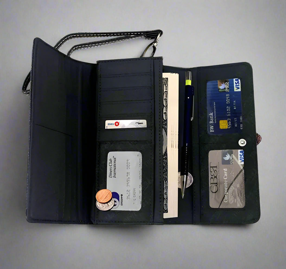 محفظة ثلاثية من الجلد الصناعي بطبعة جمجمة السكر من Open Road للنساءEX-STOCK Canada