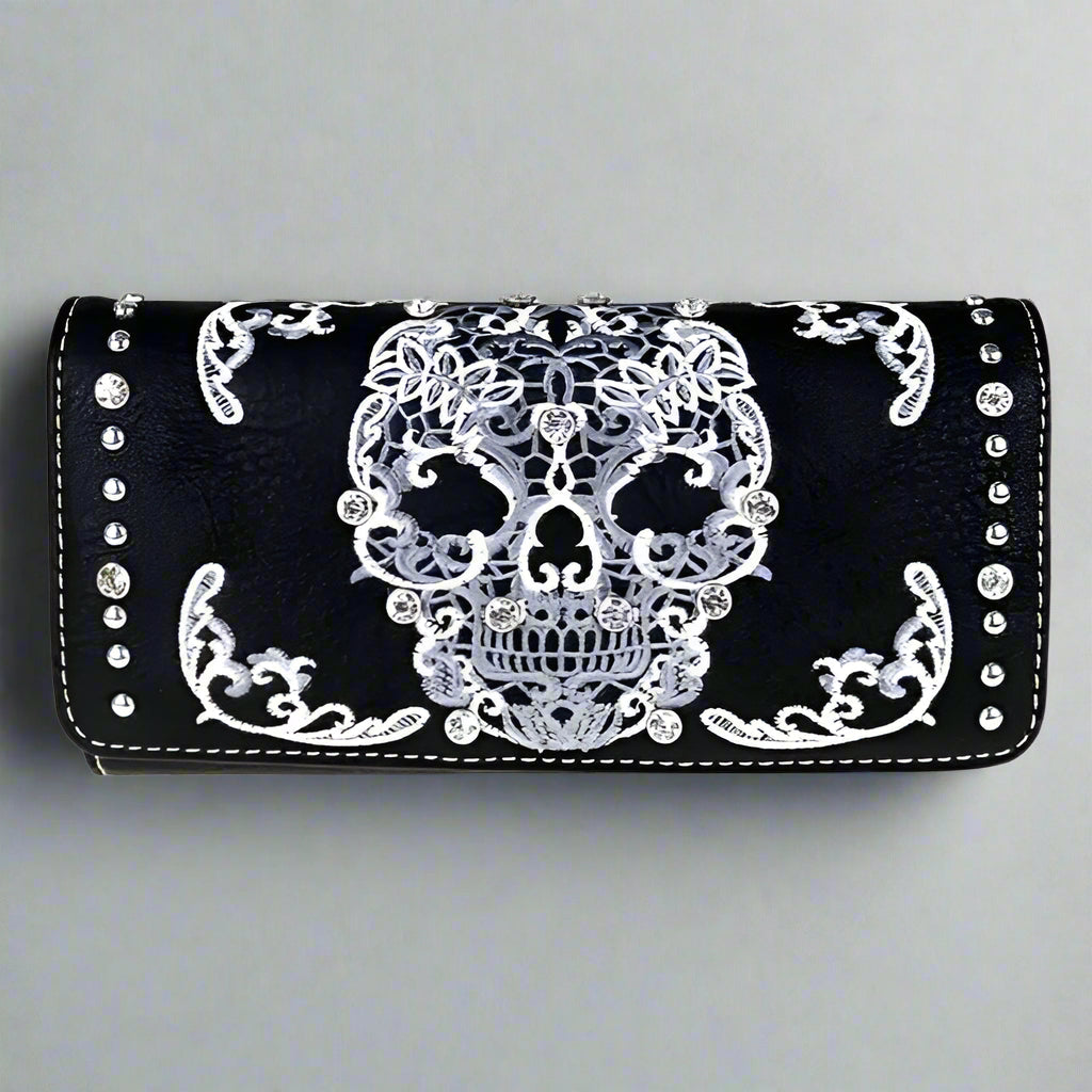 Open Road Women's Sugar Skull Faux Leather Trifold Wallet EX-STOCK Canada