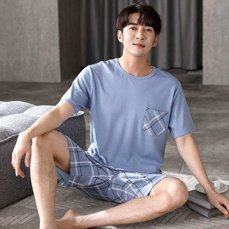 Pajamas Men's Summer Cotton Short Sleeve Shorts Suit EX-STOCK CANADA