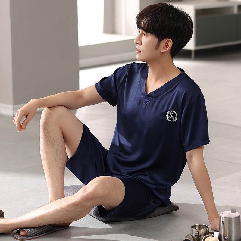 Pajamas Short-sleeved Shirt And Shorts Loose Ice Silk Suit Homewear EX-STOCK CANADA