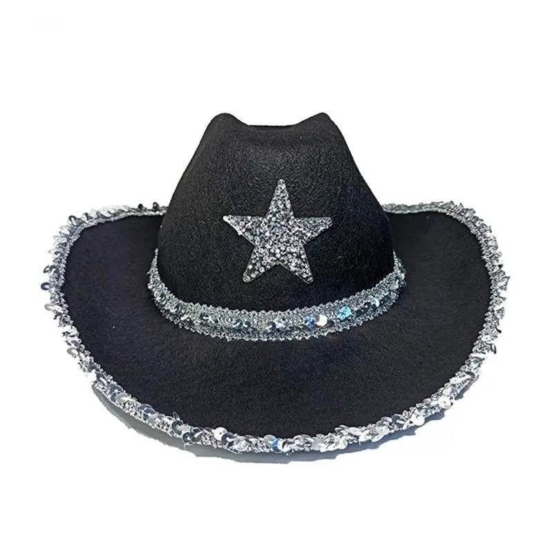 Party Black Bilateral Sequined Cowboy Hat - EX-STOCK Canada