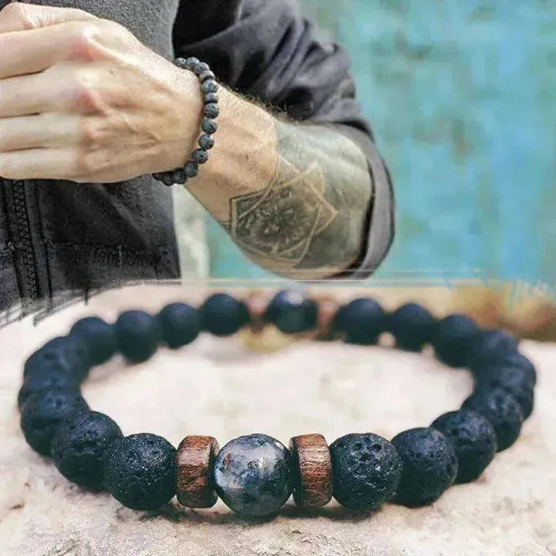 Bracelet pour hommes en pierre volcanique noire - EX-STOCK Canada