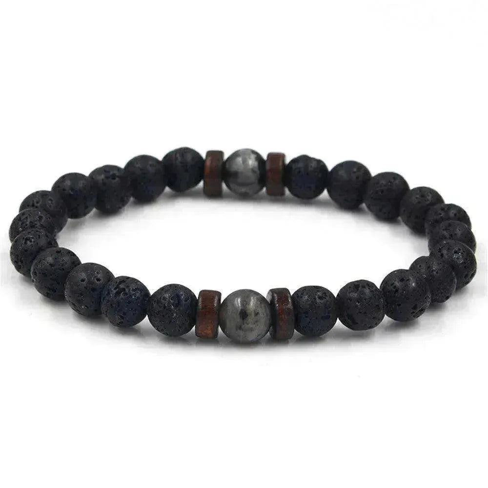Bracelet pour hommes en pierre volcanique noire - EX-STOCK Canada