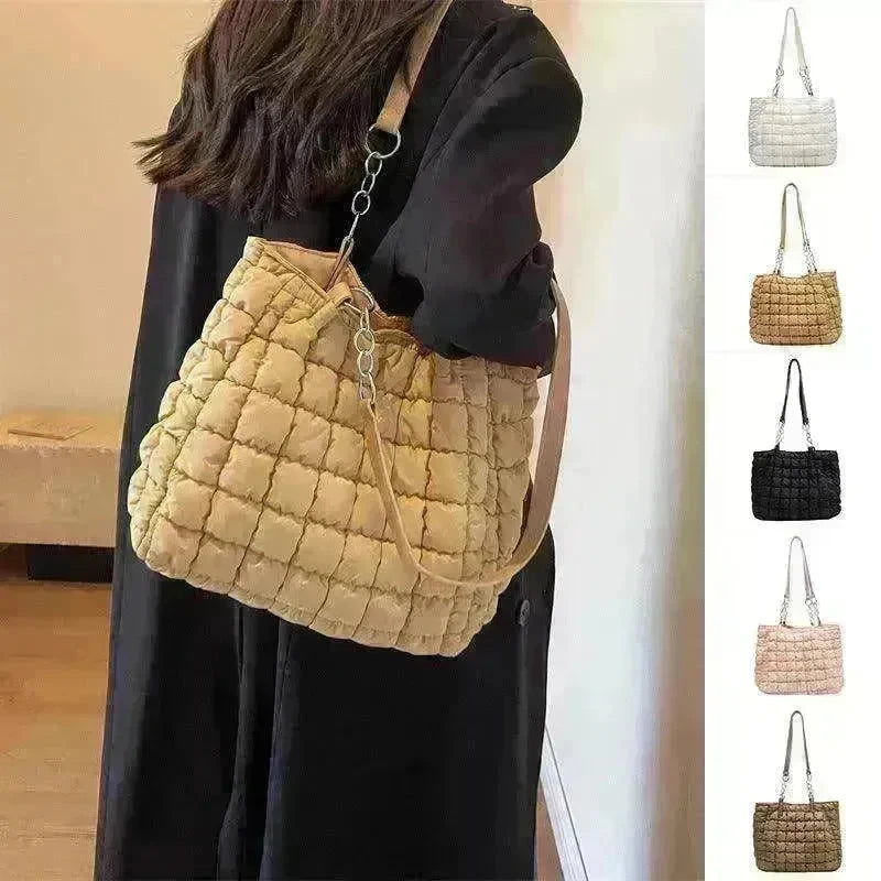 Plaid Down Handbags Large Capacity Bubble Tote Bag - EX-STOCK CANADA