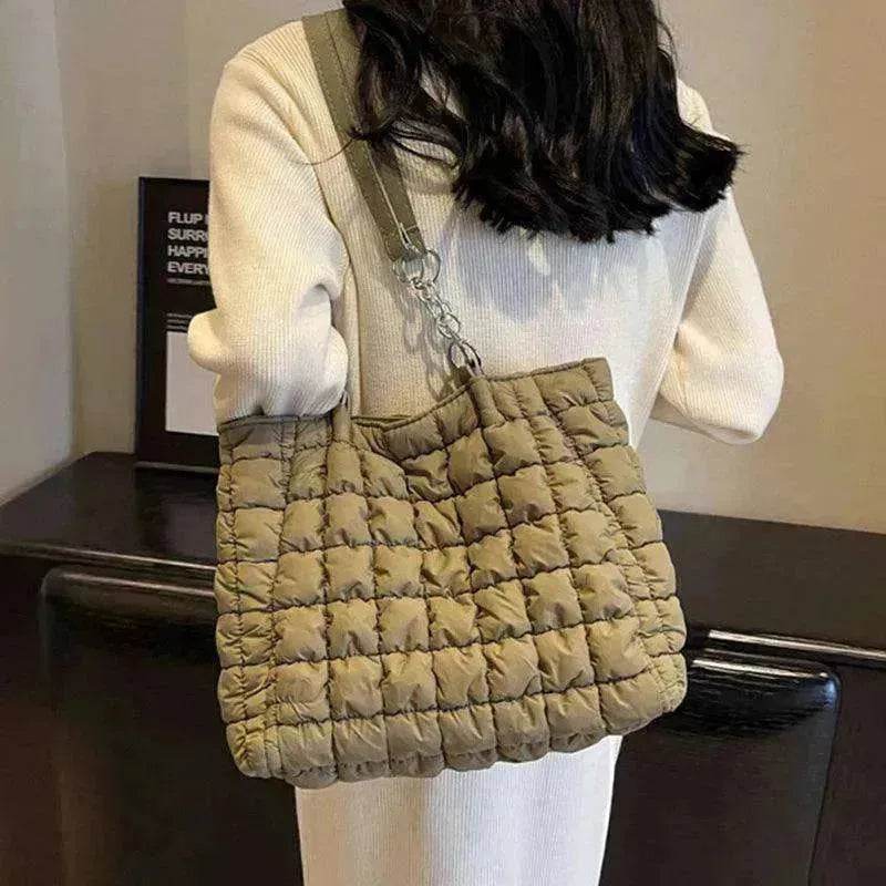 Plaid Down Handbags Large Capacity Bubble Tote Bag - EX-STOCK Canada