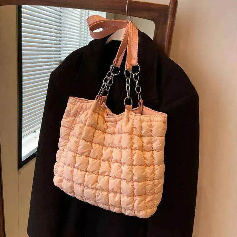 Plaid Down Handbags Large Capacity Bubble Tote Bag - EX-STOCK Canada