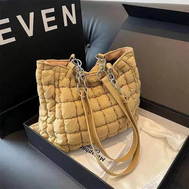 Plaid Down Handbags Large Capacity Bubble Tote Bag - EX-STOCK Canada