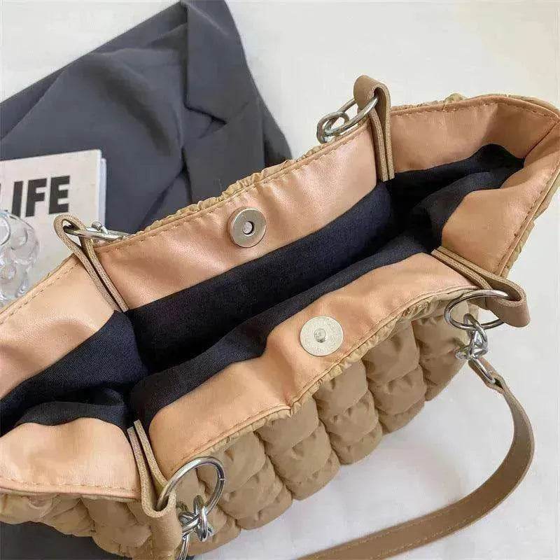 Plaid Down Handbags Large Capacity Bubble Tote Bag - EX-STOCK Canada