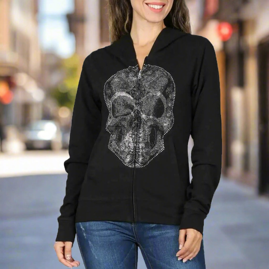 Sudadera con Capucha de Cremallera Completa para Mujer Platinum Plush con CalaveraEX-STOCK Canada