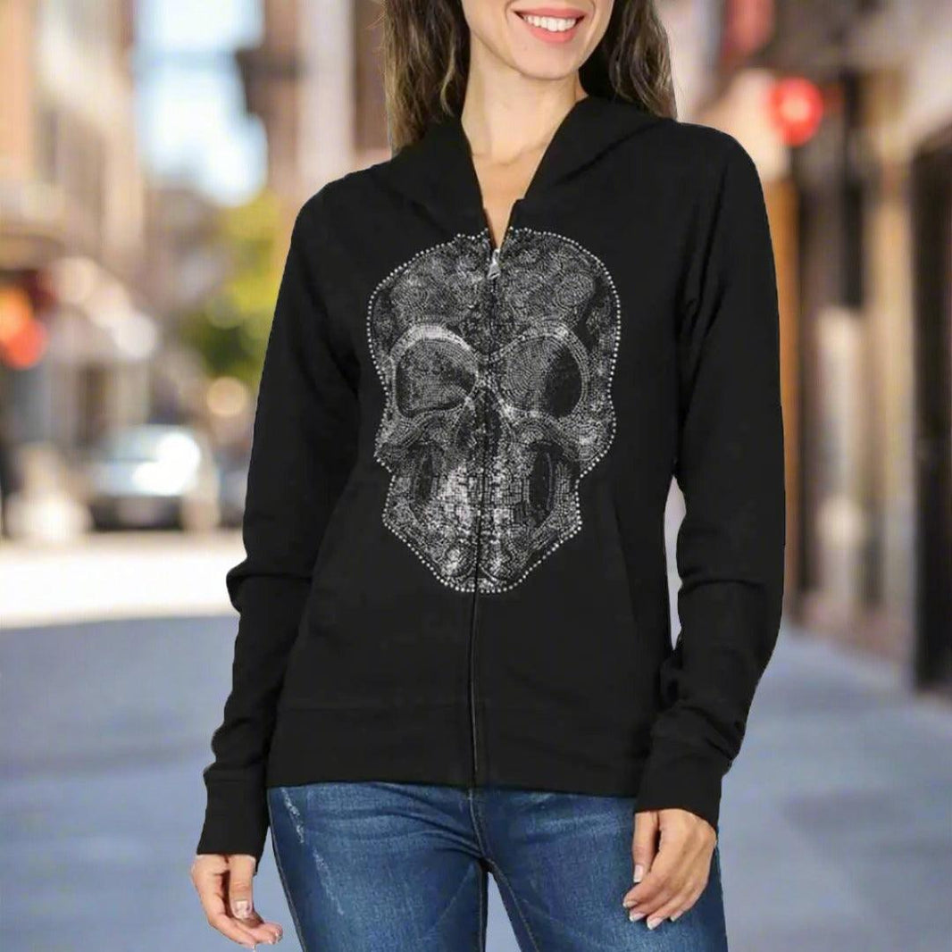 Sweat à capuche zippé intégral pour femmes Platinum Plush avec tête de mortEX-STOCK Canada