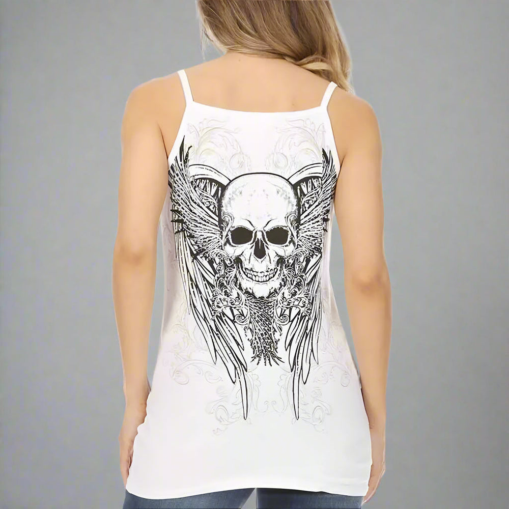 Women's Rhinestone Skull & Wings Tank Top EX-STOCK Canada