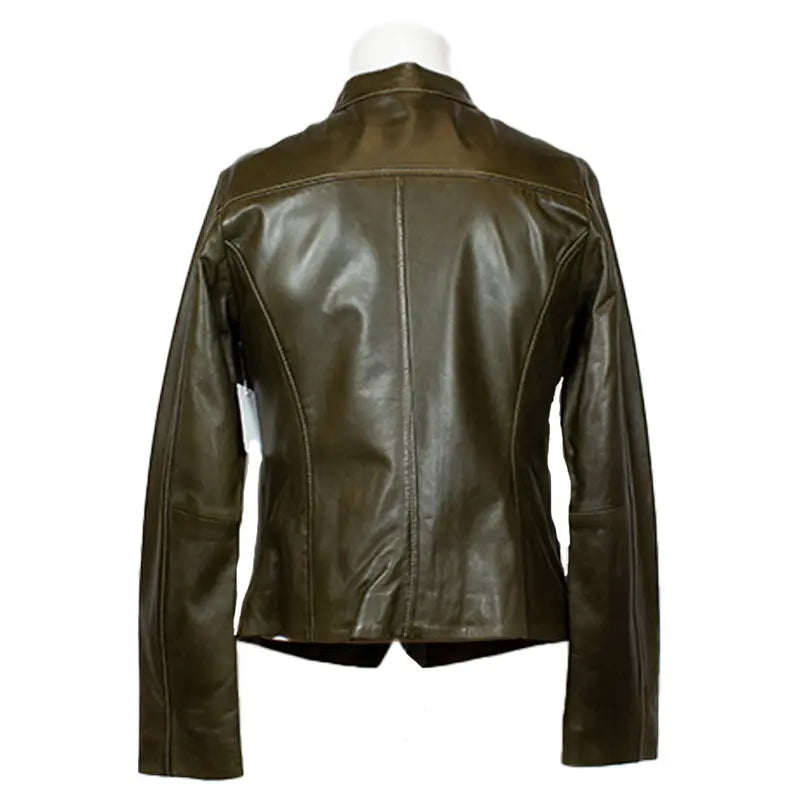 Chaqueta de cuero de cordero para mujer con cuello a presión de Plonge LeathersEX-STOCK Canada