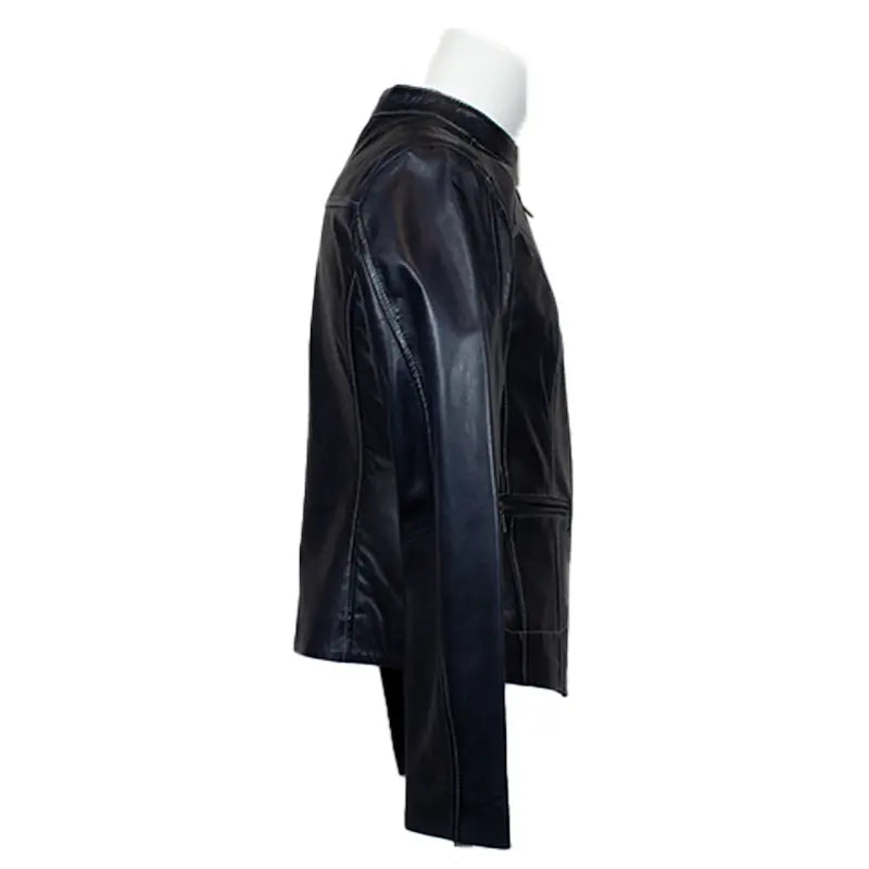 Chaqueta de cuero de cordero para mujer con cuello a presión de Plonge LeathersEX-STOCK Canada