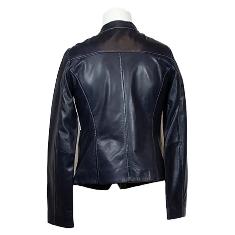 Chaqueta de cuero de cordero para mujer con cuello a presión de Plonge LeathersEX-STOCK Canada