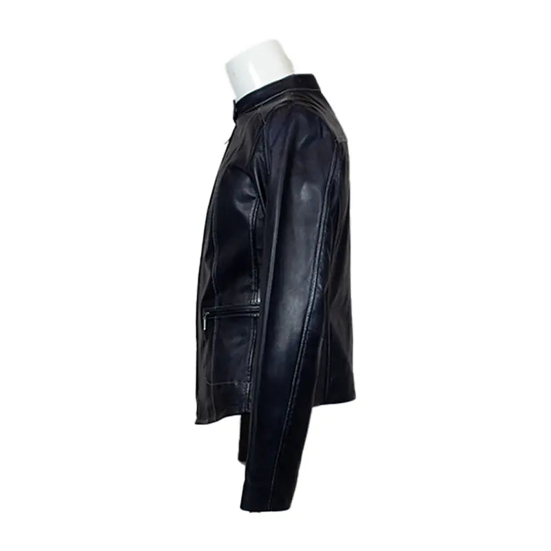 Chaqueta de cuero de cordero para mujer con cuello a presión de Plonge LeathersEX-STOCK Canada