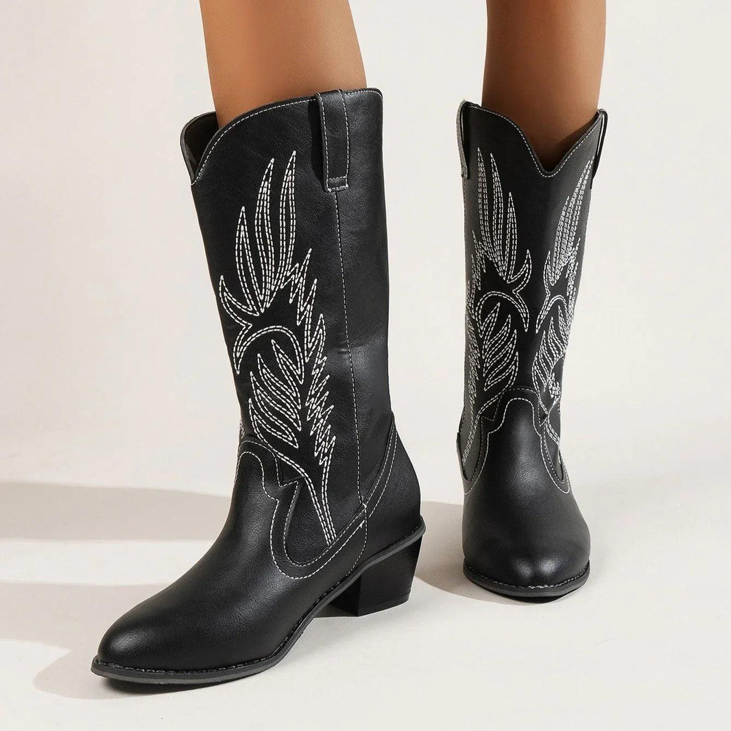 Plus Size Autumn New Mid-calf Riding Boots Embroidered Mid Heel Snow EX-STOCK Canada
