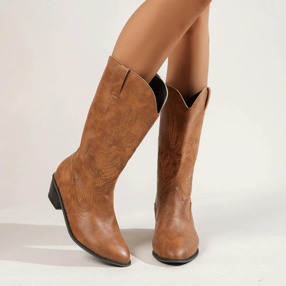 Plus Size Autumn New Mid-calf Riding Boots Embroidered Mid Heel Snow EX-STOCK Canada