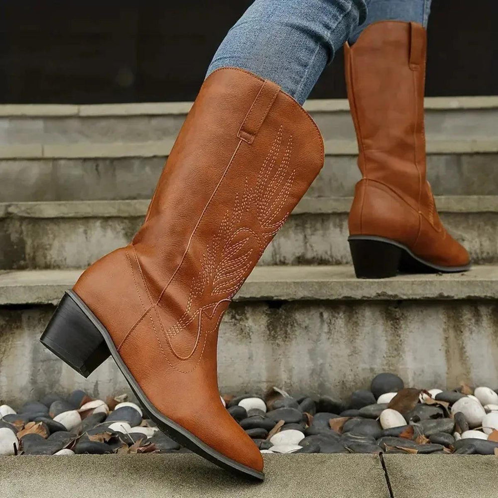 Plus Size Autumn New Mid-calf Riding Boots Embroidered Mid Heel Snow EX-STOCK Canada