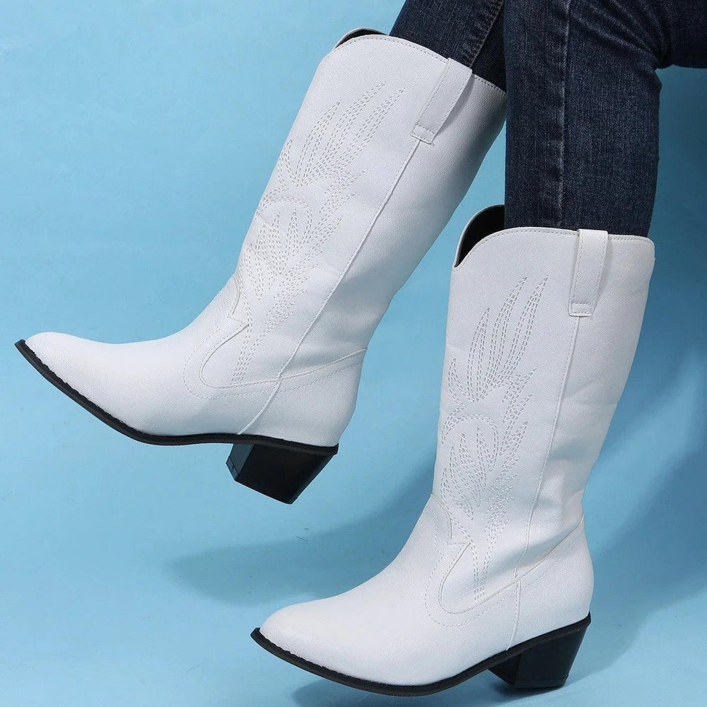 Plus Size Autumn New Mid-calf Riding Boots Embroidered Mid Heel Snow EX-STOCK Canada