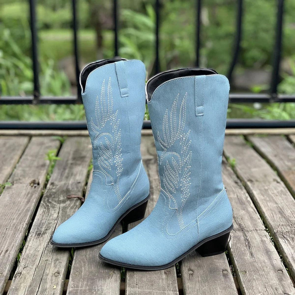 Plus Size Autumn New Mid-calf Riding Boots Embroidered Mid Heel Snow EX-STOCK Canada