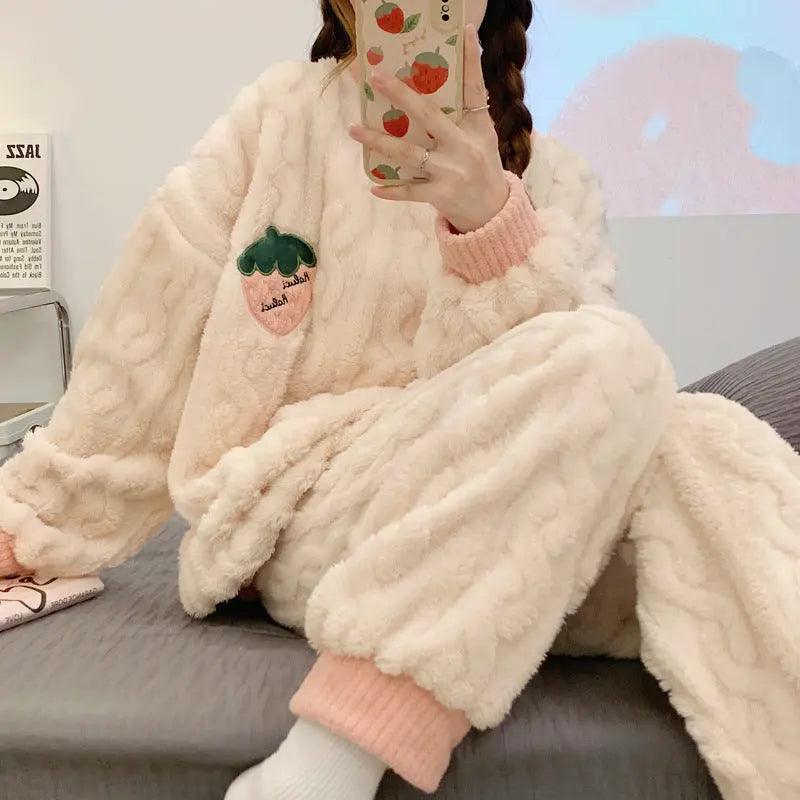 Pyjamas en peluche pour femmes automne et hiver doublés en polaire - EX-STOCK Canada